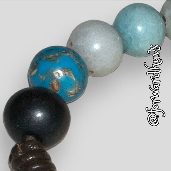 Blue Stone Fossil Brand Bracelet on Brown Cord - Picture 5 of 10